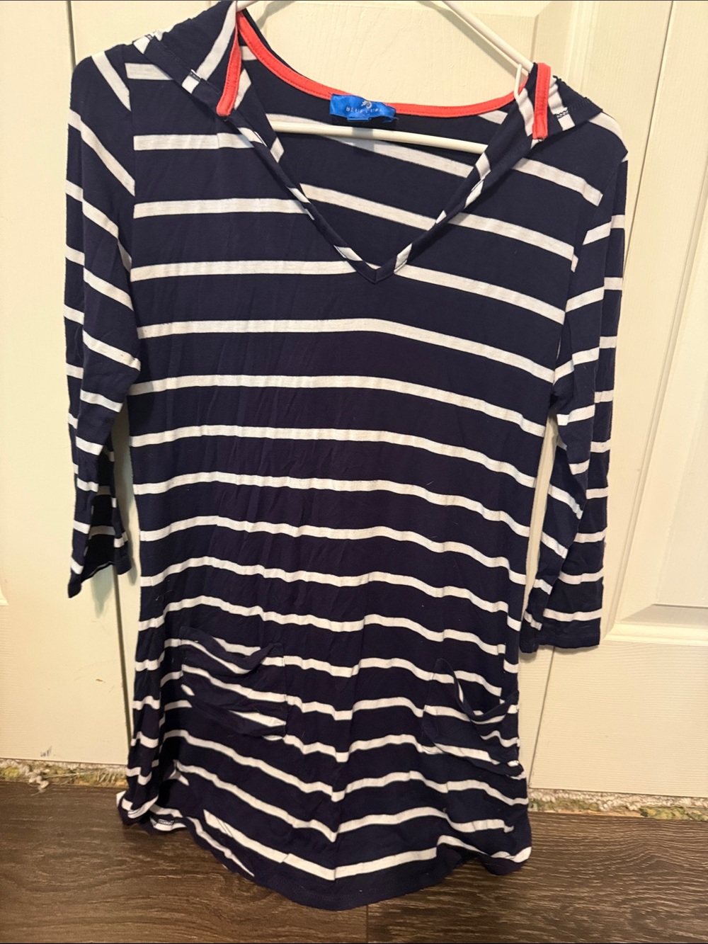 Striped Navy & White Hooded Tunic, swimsuit coverup